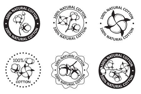 collection of cotton plant flowers labelsのイラスト素材