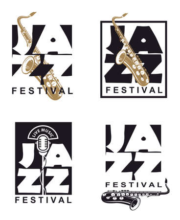 collection of jazz live music festival poster with saxophoneのイラスト素材
