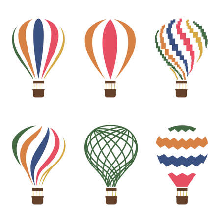 collection of colorful hot air balloon iconsのイラスト素材