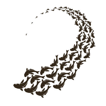 illustration of fish school isolatedのイラスト素材