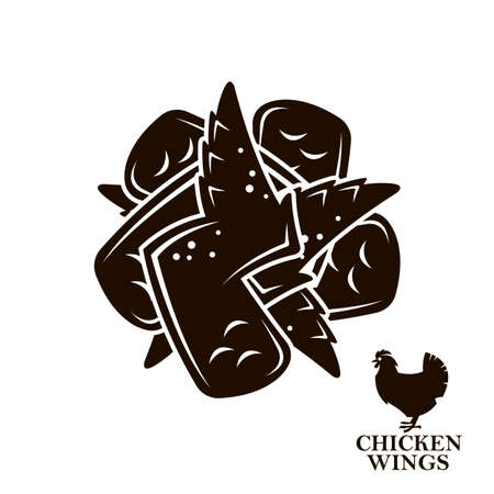 monochrome illustration of chicken wings iconのイラスト素材