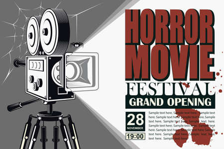 horror night cinema poster with retro movie cameraのイラスト素材