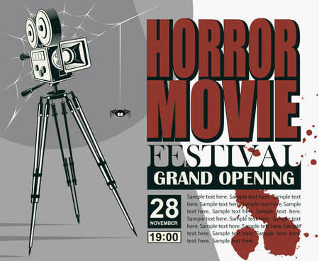 horror night cinema poster with retro movie cameraのイラスト素材