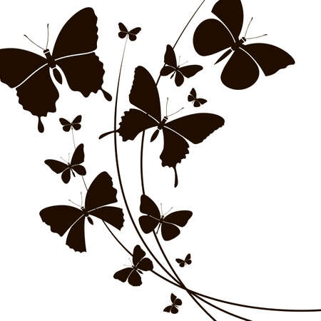 black pattern of different butterflies isolated on white backgroundのイラスト素材