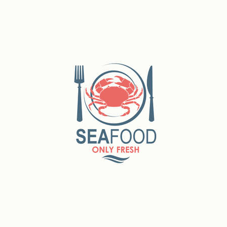 seafood menu design with crab on plate isolatedのイラスト素材