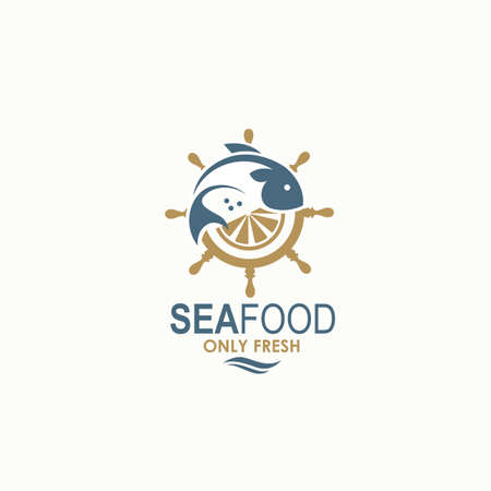 seafood menu design with fish and helm isolatedのイラスト素材