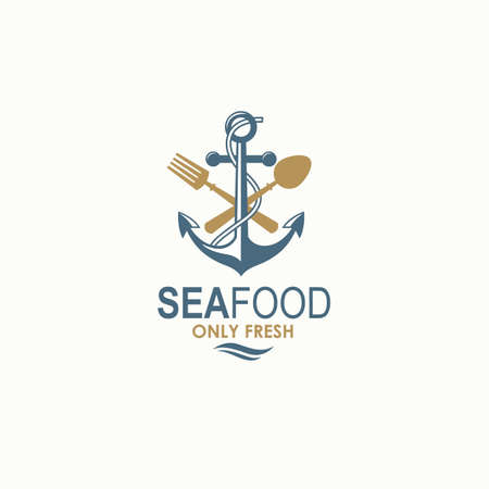 seafood menu design with anchor, spoon and fork isolatedのイラスト素材