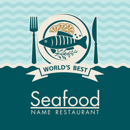 seafood menu design with fish on plateのイラスト素材