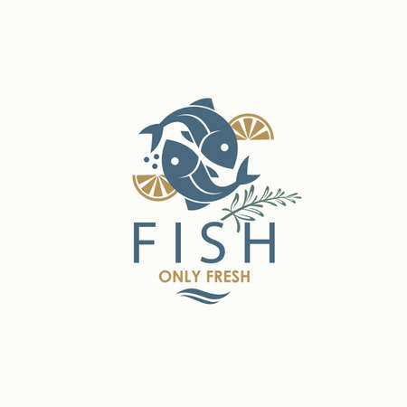 seafood menu design with fish and lemon isolatedのイラスト素材