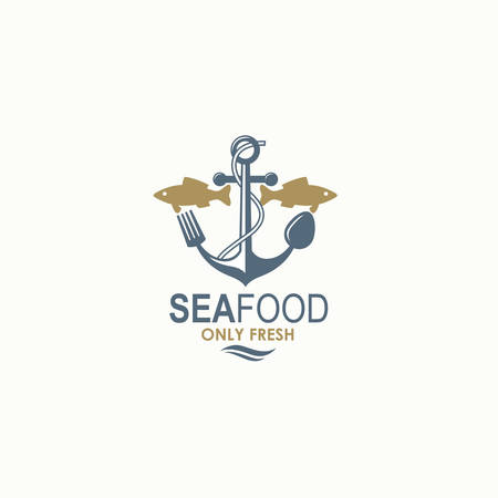 seafood menu design with anchor and fish isolatedのイラスト素材
