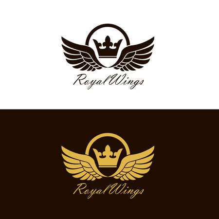 set of flying winged crown emblem isolatedのイラスト素材