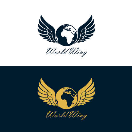 collection of earth planet globe icon with wingsのイラスト素材