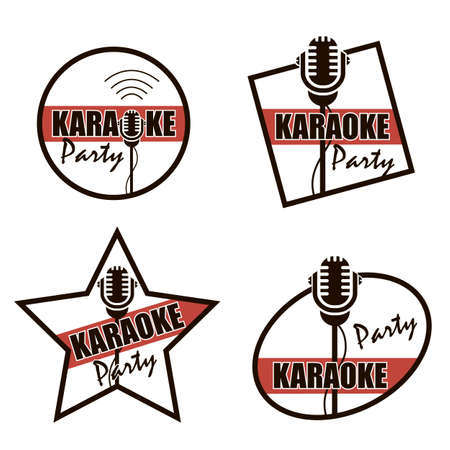 collection of karaoke party icons with microphoneのイラスト素材