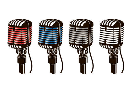 set of retro microphone images isolated on white backgroundのイラスト素材