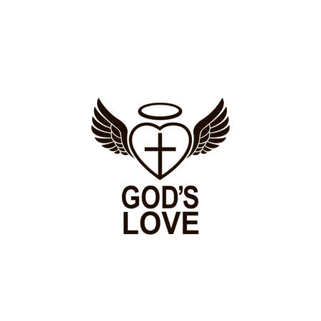 heart, cross and wings icon isolated on white backgroundのイラスト素材