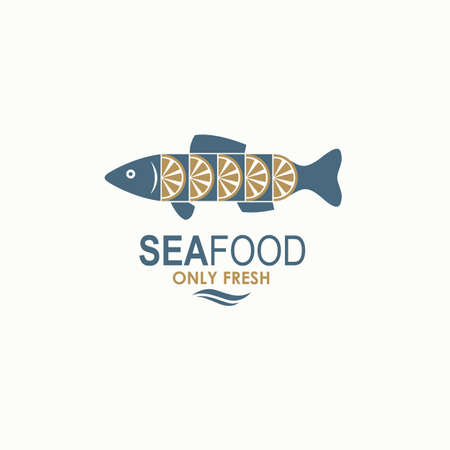 seafood menu design with fish and lemon isolatedのイラスト素材
