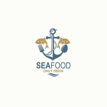 seafood menu design with anchor and fish isolatedのイラスト素材