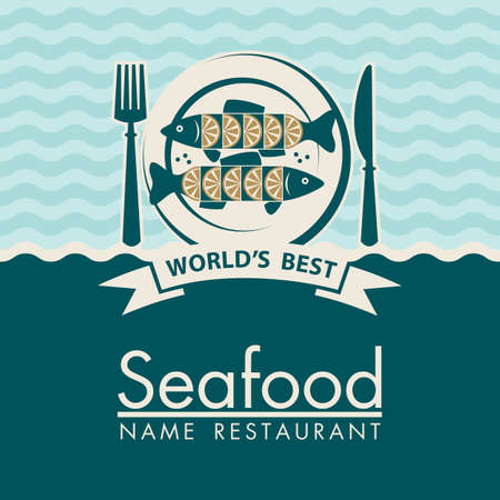 seafood menu design with fish on plateのイラスト素材