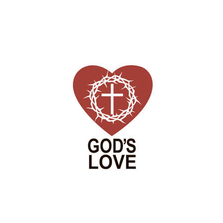 heart, crown of thorns and cross icon isolatedのイラスト素材