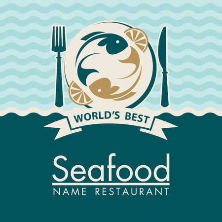 seafood menu design with fish on plateのイラスト素材