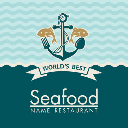 seafood menu design with anchor and fishのイラスト素材