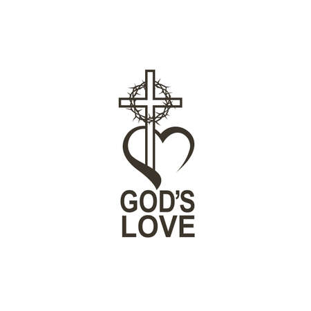 heart, crown of thorns and cross icon isolatedのイラスト素材