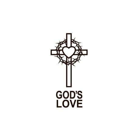 heart, crown of thorns and cross icon isolatedのイラスト素材