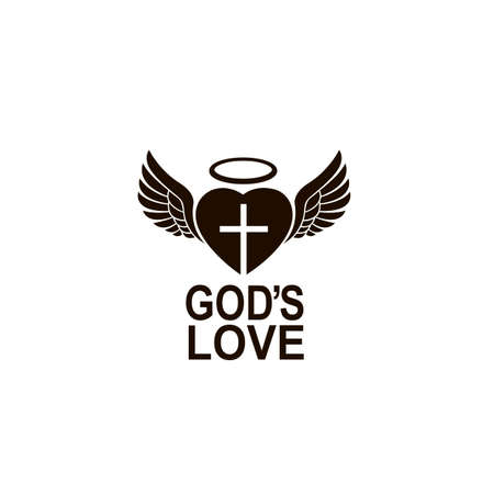 heart, cross and wings icon isolated on white backgroundのイラスト素材