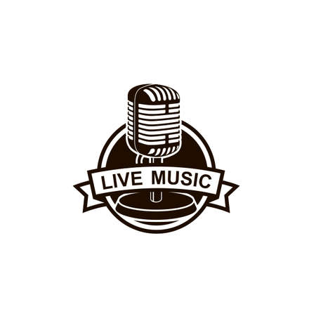 black retro microphone emblem isolated on white backgroundのイラスト素材