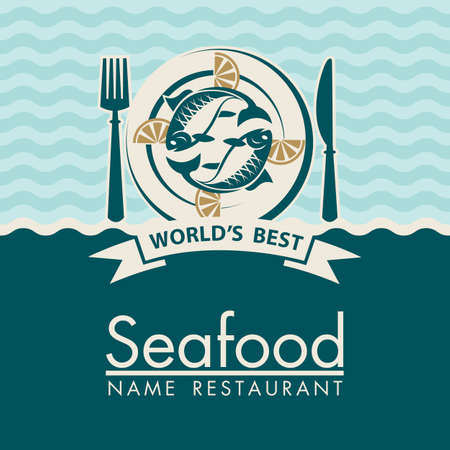 seafood menu design with fish on plateのイラスト素材