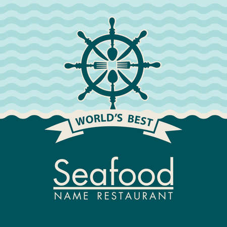 seafood menu design with helm, spoon, knife and forkのイラスト素材