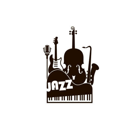 black jazz festival emblem with music instrumentsのイラスト素材