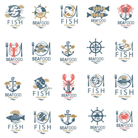 collection of seafood menu design with fish, crab and lobsterのイラスト素材
