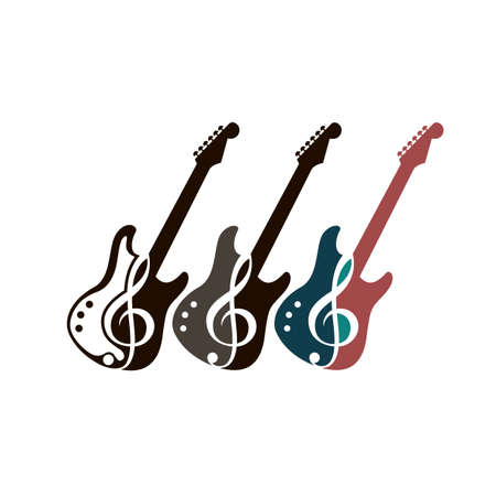 collection of electric guitars with treble clefのイラスト素材