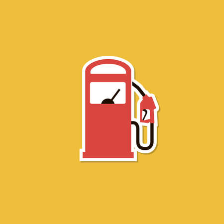gasoline fuel pump nozzle poster isolated on yellow backgroundのイラスト素材