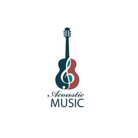 emblem with guitar for acoustic music concert isolated on white backgroundのイラスト素材