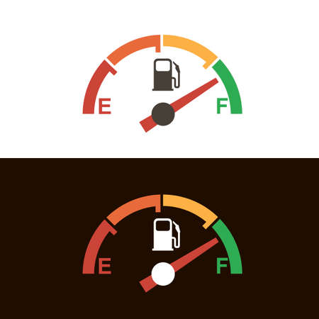 gasoline fuel gauge and pump nozzle icon isolated on black and white backgroundのイラスト素材
