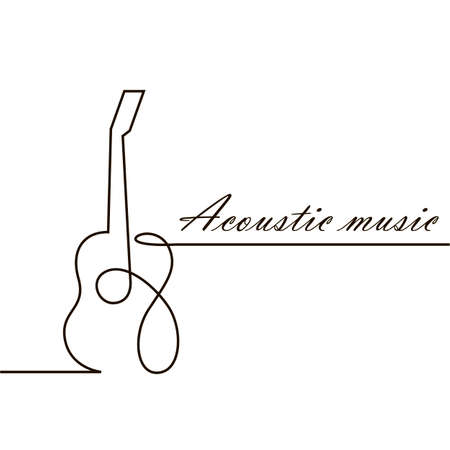 image of one line classical acoustic guitar isolated on white backgroundのイラスト素材