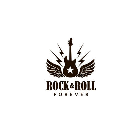 icon of electric guitar with wings isolated on white backgroundのイラスト素材