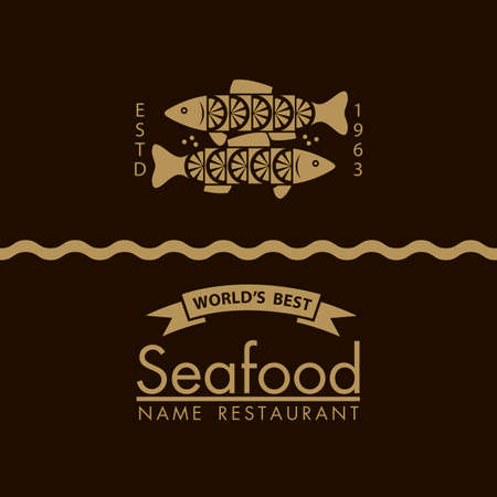 seafood menu design with fish and lemon on black backgroundのイラスト素材