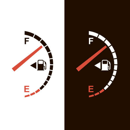 gasoline fuel gauge and pump nozzle icon isolated on black and white backgroundのイラスト素材