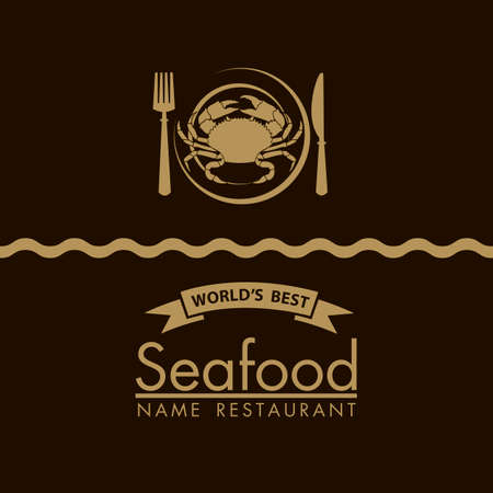 seafood menu design with crab and plate on black backgroundのイラスト素材