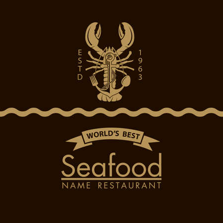 seafood menu design with lobster and anchor on black backgroundのイラスト素材