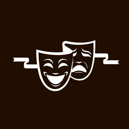 illustration of comedy and tragedy theatrical masks isolated on black backgroundのイラスト素材