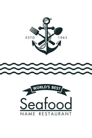 seafood menu design with anchor, spoon and fork on white backgroundのイラスト素材