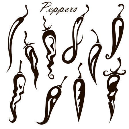 collection of red hot chili peppers isolated on white backgroundのイラスト素材