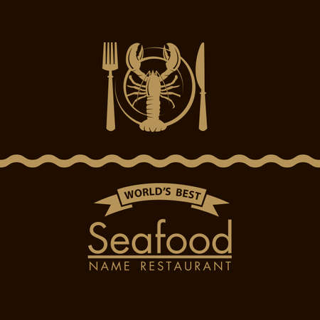 seafood menu design with lobster and plate on black backgroundのイラスト素材