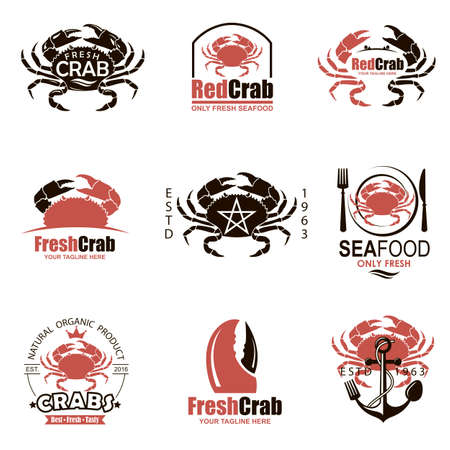 collection of seafood emblem with crab isolated on white backgroundのイラスト素材