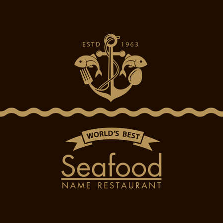 seafood menu design with anchor and fish on black backgroundのイラスト素材