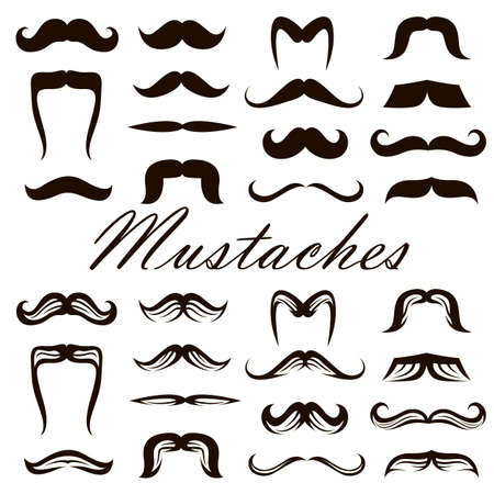 black collection of various retro mustaches isolated on white backgroundのイラスト素材